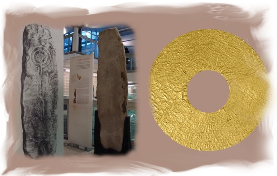 La stele di Centallo e la Ruota d'Oro. The Centallo stele and the Golden Wheel.